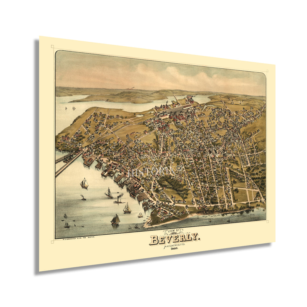 Digitally Restored and Enhanced 1886 Beverly Massachusetts Map - Old Map of Beverly Essex County Massachusetts Wall Art - History Map of Beverly MA Poster