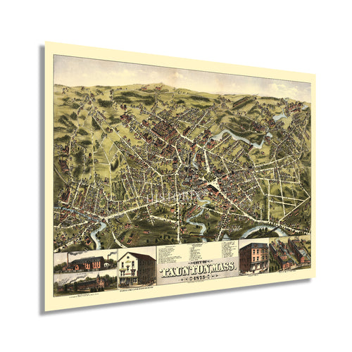 Digitally Restored and Enhanced 1875 Taunton Massachusetts Map - History Map of Taunton MA Wall Art - Old City of Taunton Map of Massachusetts Poster