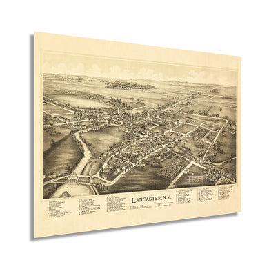 Digitally Restored and Enhanced 1892 Lancaster New York Map Poster - Vintage Lancaster Wall Art - Old Lancaster New York Map - Bird's Eye View of Lancaster NY Showing Points of Interest