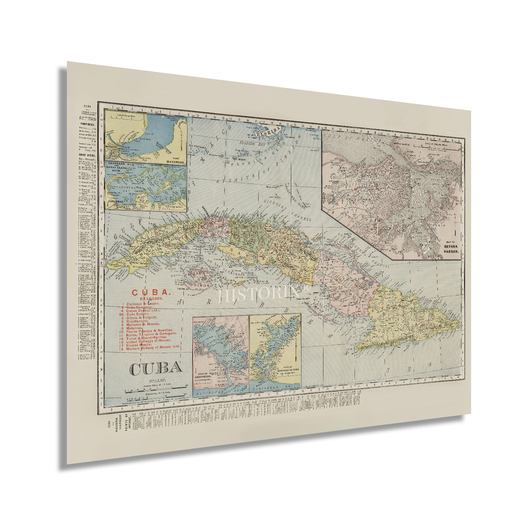 Digitally Restored and Enhanced 1904 Vintage Cuba Map -  Vintage Map of Cuba Poster - Old Mapa de Cuba - History Map of Havana - Detailed Map of Cuba Wall Art