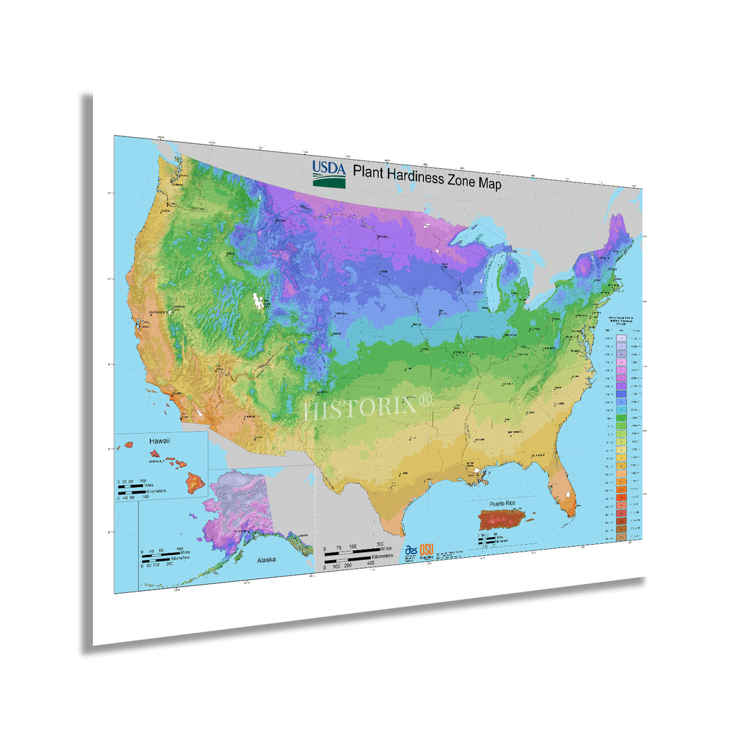 Digitally Restored and Enhanced 2012 USDA Plant Hardiness Zone Map - United States Vegetation and Climate Map - Published by US Department of Agriculture and OSU