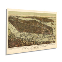 Cargar imagen en el visor de la galería, Digitally Restored and Enhanced - 1892 Map of New York and Brooklyn with Jersey City and Hoboken Waterfront - NYC Vintage Map Wall Art Panoramic Birds Eye View Map of New York Poster - NYC Decor
