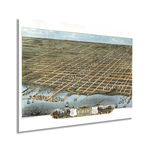 Digitally Restored and Enhanced 1870 Erie Pennsylvania Map - Vintage Pennsylvania Map - Old Erie PA Map Wall Art - Erie Pennsylvania Poster Map History