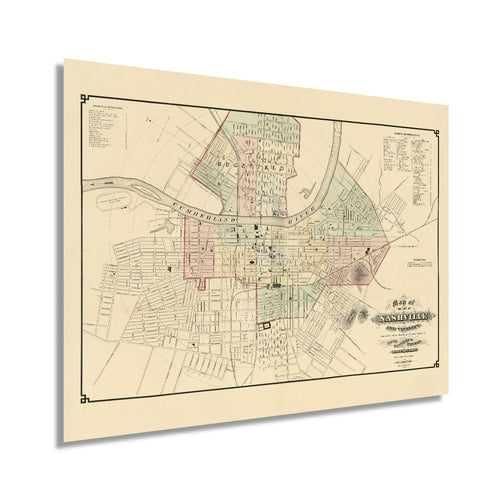 Digitally Restored and Enhanced 1877 Nashville Tennessee Map - Vintage Nashville Wall Art - History Map of Nashville TN Poster - Old Nashville City Map and Vicinity - Historic Map of Nashville Tennessee