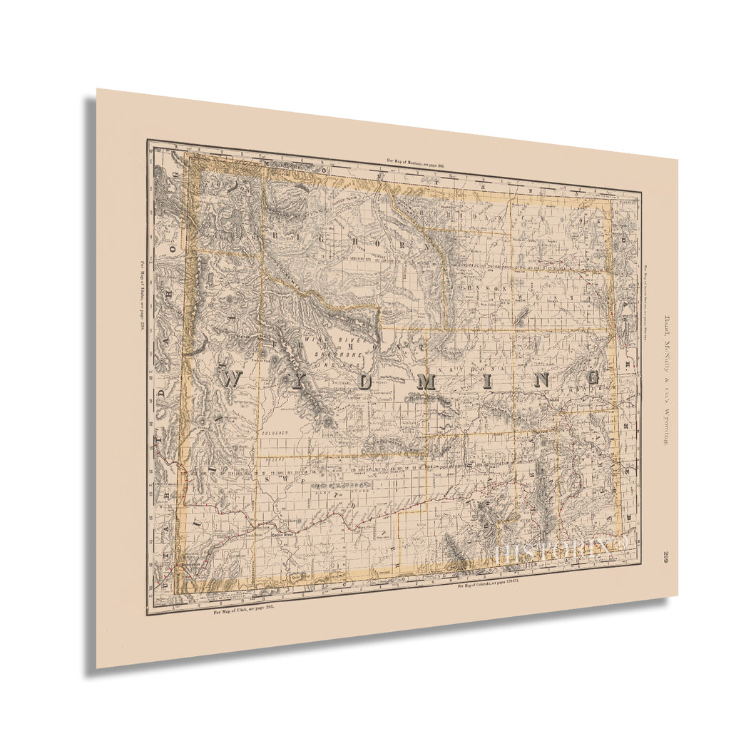 Digitally Restored and Enhanced 1891 Wyoming State Map Poster - Vintage Map of Wyoming State Wall Art Decor - Historic Wyoming Poster - Old Map of Wyoming Showing Railroads Indexes