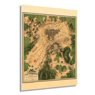 Digitally Restored and Enhanced 1863 Map of the Battle of Gettysburg Pennsylvania - Vintage Map Wall Art - American Civil War Poster Showing Line of Battle on July 2nd 1863 - Gettysburg Map