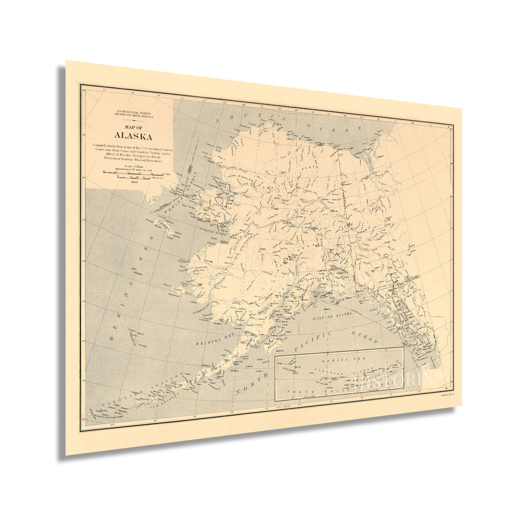 Digitally Restored and Enhanced 1909 Alaska State Map - Vintage Map of Alaska Wall Art Decor - US Geological Survey of State of Alaska Map Poster - Historic Alaska Wall Map - Old Map Alaska