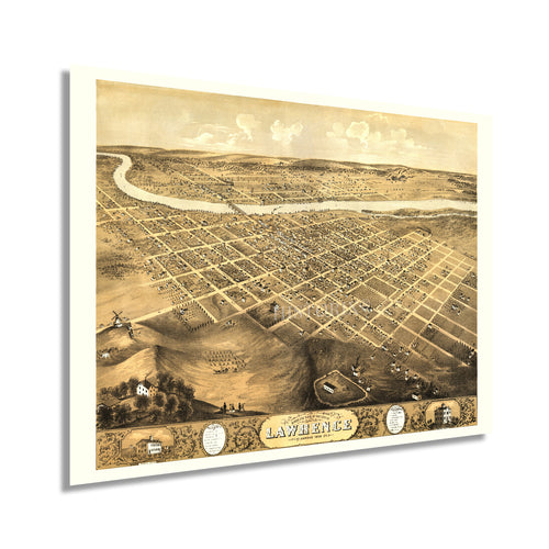 Digitally Restored and Enhanced 1869 Lawrence Kansas Map Print - Old Map of Lawrence Kansas Wall Art - Lawrence City History Map of Kansas Poster