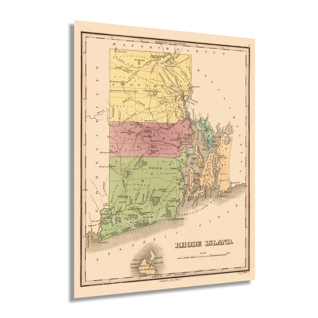 Digitally Restored and Enhanced 1829 Rhode Island State Map - Rhode Island Vintage Map - Old USA Poster Map Rhode Island Decor - Restored Historic Rhode Island Map - Rhode Island State Wall Map
