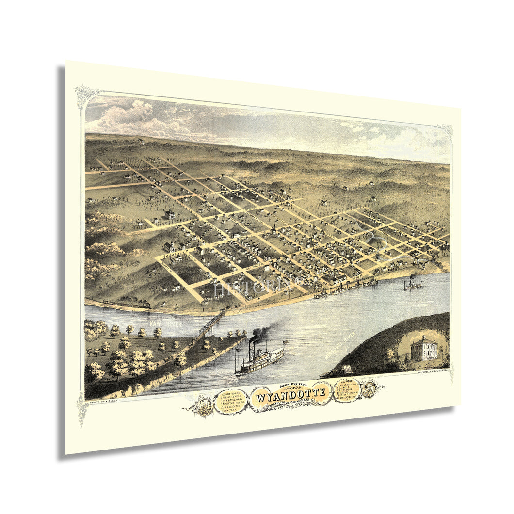 Digitally Restored and Enhanced 1869 Kansas City Wyandotte Kansas Map - Old Wyandotte County Kansas Wall Art Poster - Kansas City KS Map History