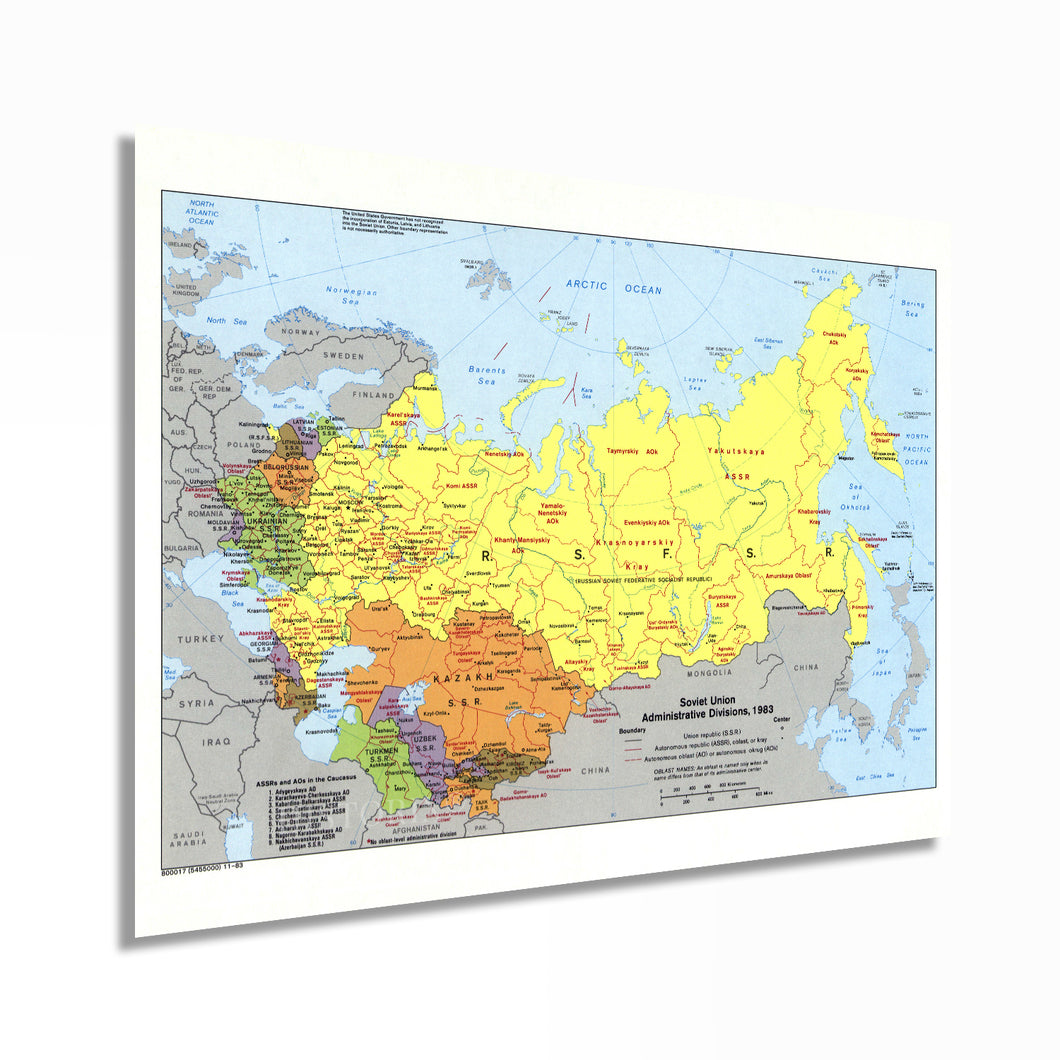 Digitally Restored and Enhanced 1983 Soviet Union Map Poster - Vintage Map of Soviet Union Wall Art - Old Soviet Union Map - Historic USSR Map - Administrative Political Map of The Soviet Union