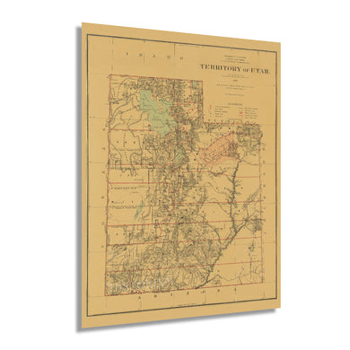 Digitally Restored and Enhanced 1879 Utah State Map - Utah State Vintage Map Wall Art - Old Historic Map of Utah Poster Showing Towns Counties Indian Reservations and Natural Features