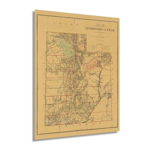 Digitally Restored and Enhanced 1879 Utah State Map - Utah State Vintage Map Wall Art - Old Historic Map of Utah Poster Showing Towns Counties Indian Reservations and Natural Features