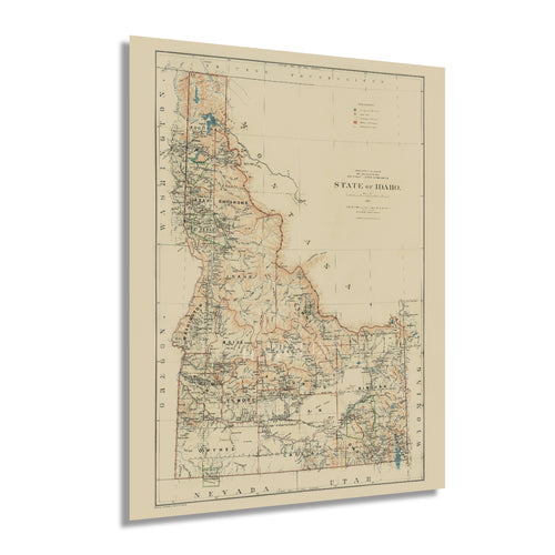 Digitally Restored and Enhanced 1891 Idaho Map Print - Vintage Idaho Wall Art - Old Map of Idaho Poster - State of Idaho History Map from Official Records