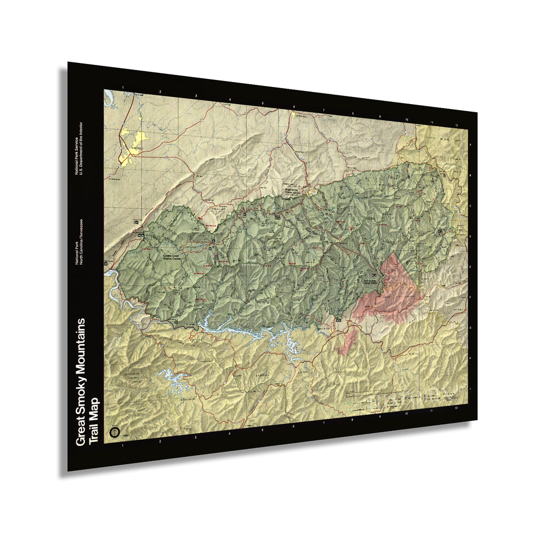 Digitally Restored and Enhanced 1990 Great Smoky Mountains Trail Map Poster - Smoky Mountains Map - Appalachian Trail Poster - North Carolina Poster - Tennessee Poster - Smoky Mountains Poster