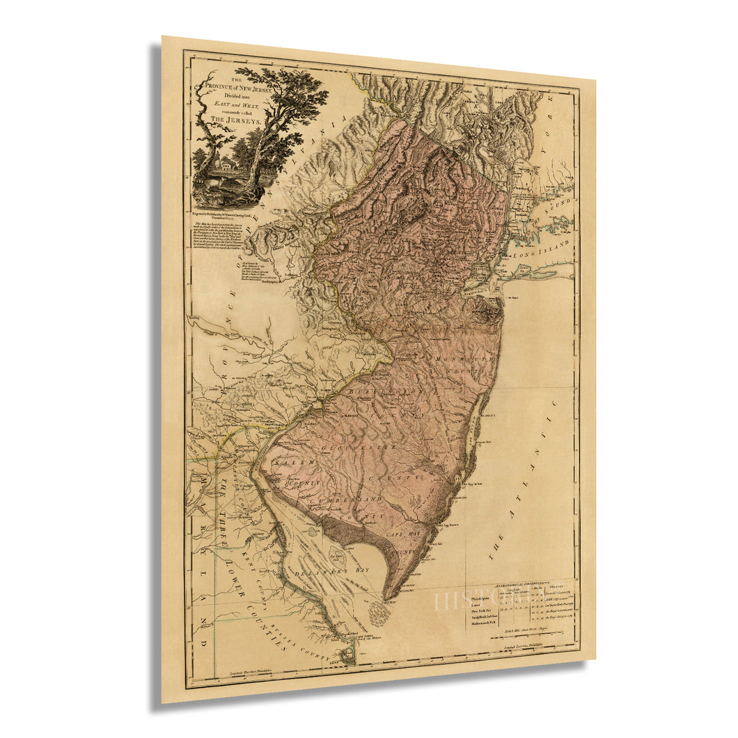 Digitally Restored and Enhanced 1777 Map of New Jersey State - New Jersey Vintage Map - Province of New Jersey Divided Into East and West - New Jersey Wall Art - Old Map of New Jersey