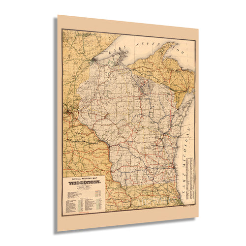 Digitally Restored and Enhanced 1900 Wisconsin Map Poster - Vintage Wisconsin Map Wall Art - Old Wisconsin State Map - Historic Wisconsin Wall Map Poster - Railroad Map of Wisconsin