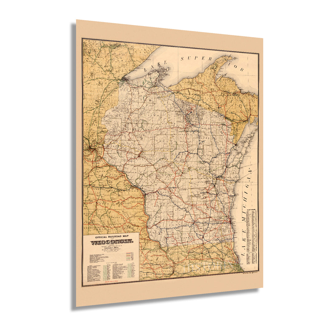 Digitally Restored and Enhanced 1900 Wisconsin Map Poster - Vintage Wisconsin Map Wall Art - Old Wisconsin State Map - Historic Wisconsin Wall Map Poster - Railroad Map of Wisconsin