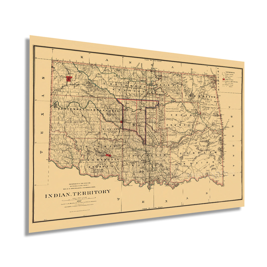 Digitally Restored and Enhanced 1887 Indian Territory Oklahoma Map - Vintage Map of Oklahoma Wall Art - Oklahoma Indian Tribes - Oklahoma State Map - Vintage Oklahoma Map