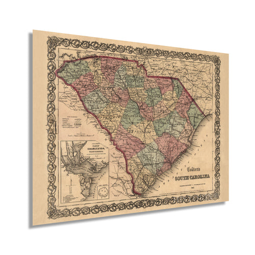 Digitally Restored and Enhanced 1865 Map of South Carolina - South Carolina Vintage Map Wall Art - Old South Carolina Map Showing Cities Towns Roads Railroads Rivers and Forts - SC Map Print