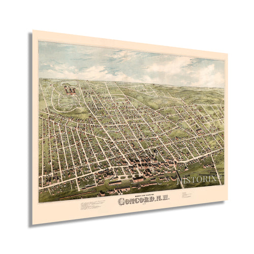 Digitally Restored and Enhanced 1875 Concord New Hampshire Map - Vintage Concord Wall Art Poster - Old Concord New Hampshire Map Print - Bird's Eye View of Concord NH Showing Points of Interest