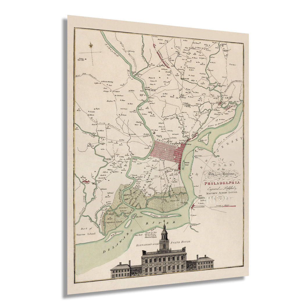 Digitally Restored and Enhanced 1777 Map of Philadelphia Pennsylvania - Vintage Map of Philadelphia City Wall Art - Plan of the City of Philadelphia Map Print Showing Landowners