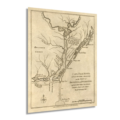 Digitally Restored and Enhanced 1781 Cape Fear River Region Map - Vintage Map of Wilmington and Brunswick County North Carolina - New Hanover NC Vintage Map Wall Art - American Revolution Map