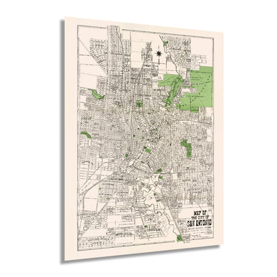 Digitally Restored and Enhanced 1924 San Antonio Map Poster - Vintage Map of San Antonio Bexar County Texas Wall Art - Old San Antonio Street Map Including Suburbs Both North South - TX Decor