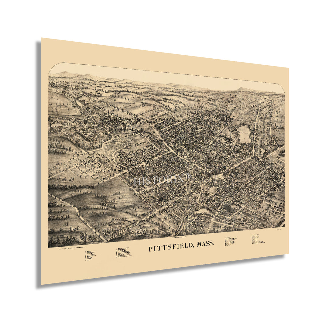 Digitally Restored and Enhanced 1899 Pittsfield Massachusetts Map - Old Map of Pittsfield MA Wall Art - Bird's Eye View Map of Pittsfield City MA Poster