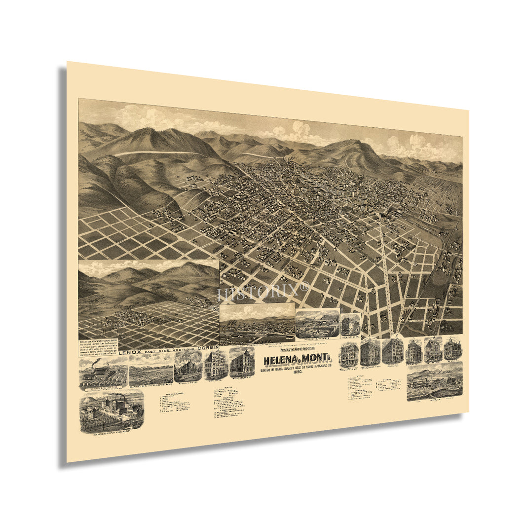 Digitally Restored and Enhanced 1890 Helena Montana Map Poster - Helena City Lewis and Clark County Montana Wall Map - History Map of Helena MT Wall Art