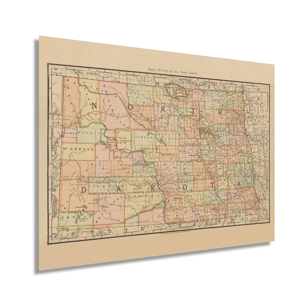 Digitally Restored and Enhanced 1892 North Dakota State Map - Vintage Map of North Dakota Wall Art - Old Historic North Dakota Map Poster Showing County Boundaries Railroads and Notable Features