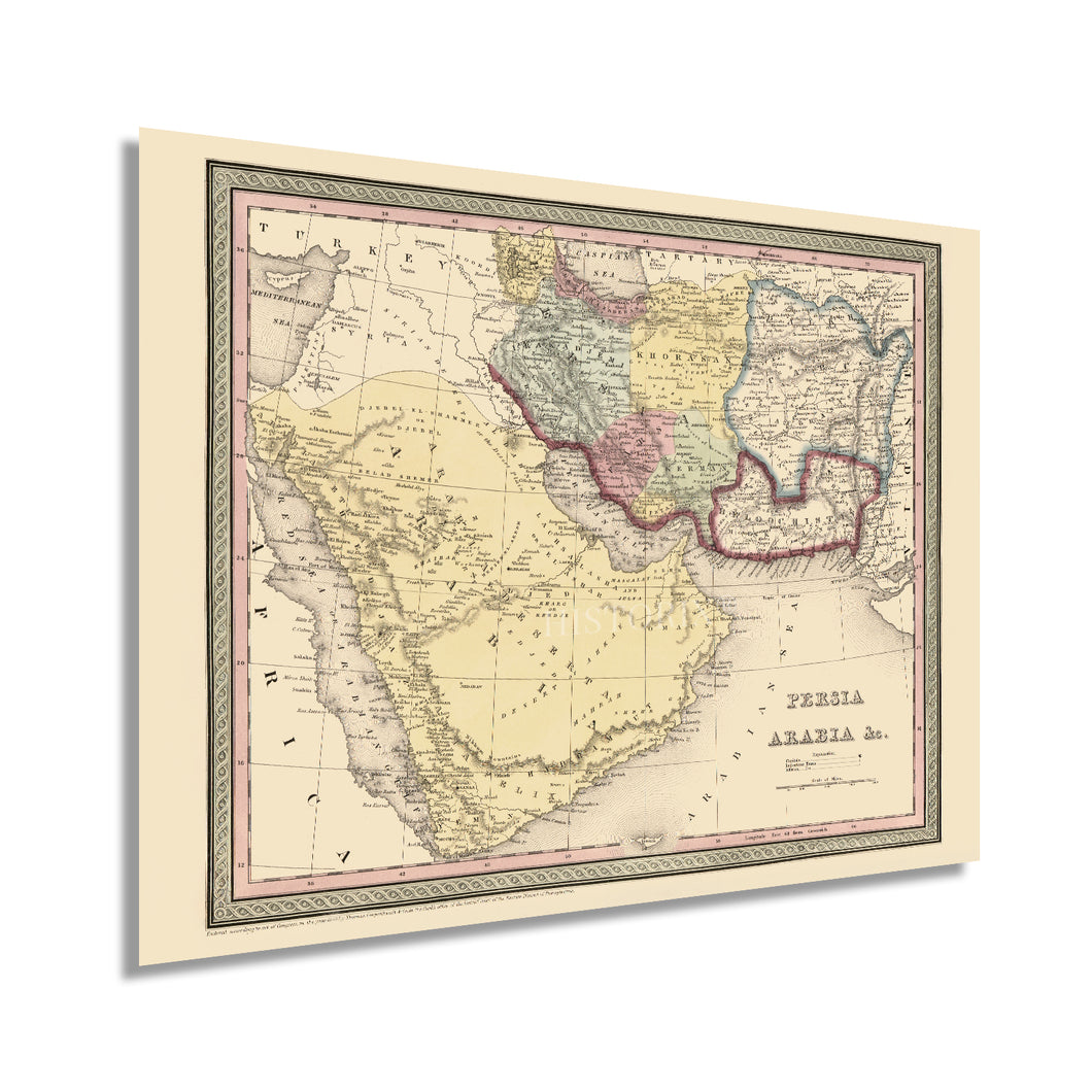 Digitally Restored and Enhanced 1852 Persia and Arabia Map - Map of Middle East - History Map of Persia Arabia Wall Art - Old Middle East Map Poster