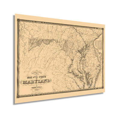 Digitally Restored and Enhanced 1841 Maryland State Map - Vintage Map of the State of Maryland Wall Art - Vintage Maryland Home Decor Poster Print - Showing Virginia Washington DC Chesapeake Bay