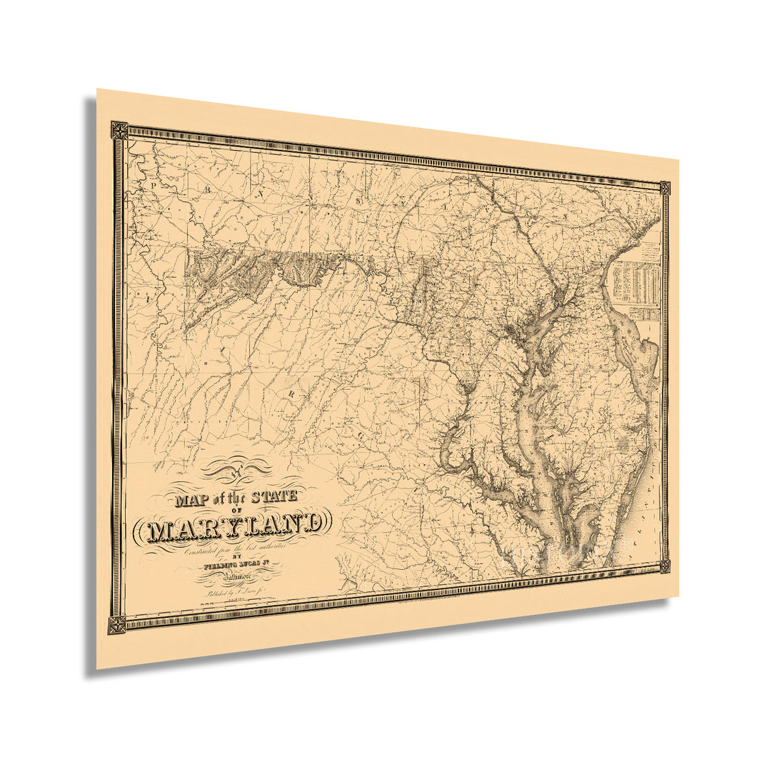 Digitally Restored and Enhanced 1841 Maryland State Map - Vintage Map of the State of Maryland Wall Art - Vintage Maryland Home Decor Poster Print - Showing Virginia Washington DC Chesapeake Bay