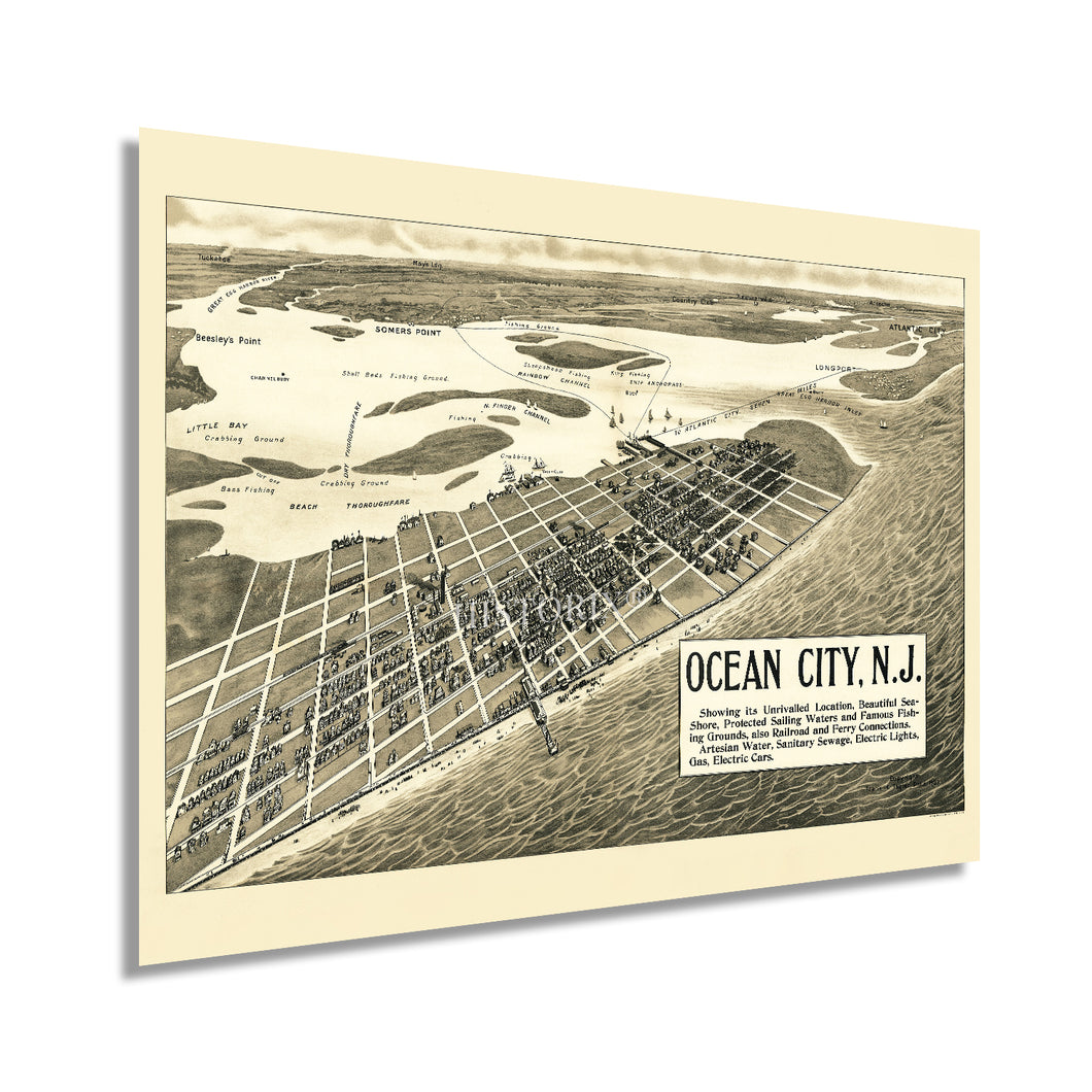 Digitally Restored and Enhanced 1903 Ocean City NJ Map - Vintage New Jersey Map - Old Map of Ocean City Wall Art - Ocean City State of New Jersey Vintage Map Poster - Restored Ocean City Map History