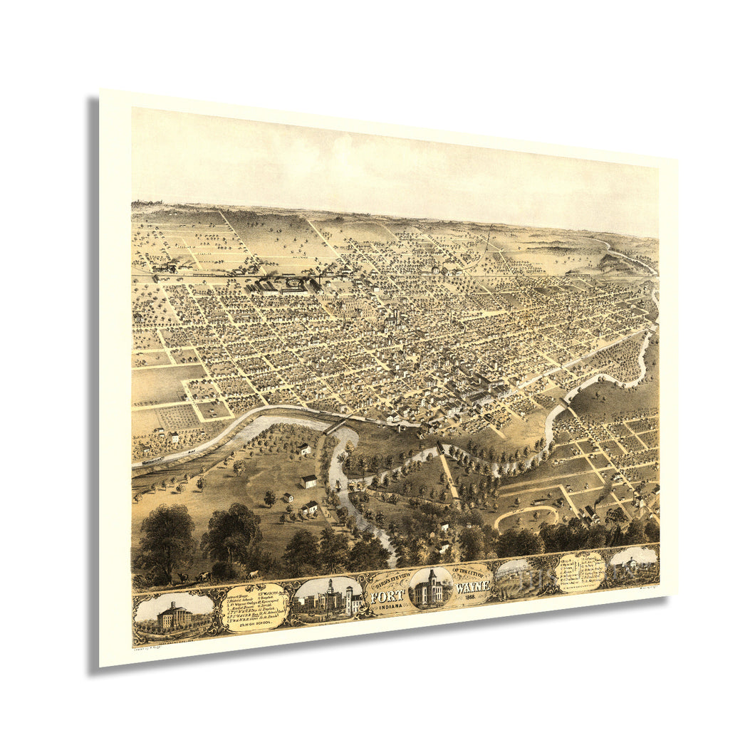 Digitally Restored and Enhanced 1868 City of Fort Wayne Indiana Map - Vintage Map of Fort Wayne Wall Art - Fort Wayne Vintage Map with Index and Points of Interest - Fort Wayne Map Poster