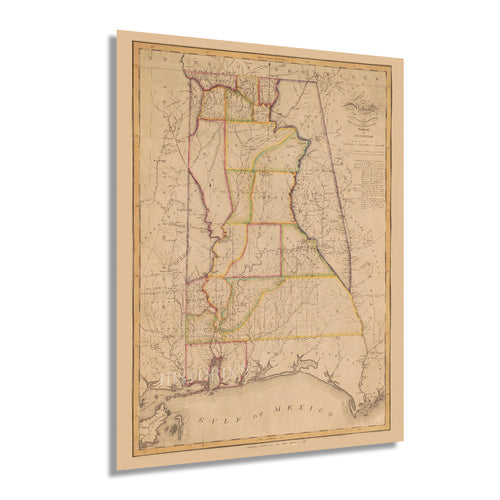 Digitally Restored and Enhanced 1819 Alabama State Map - Vintage Map of Alabama Wall Art - Old Alabama Poster - Historic State of Alabama Map Constructed from Surveys in The General Land Office