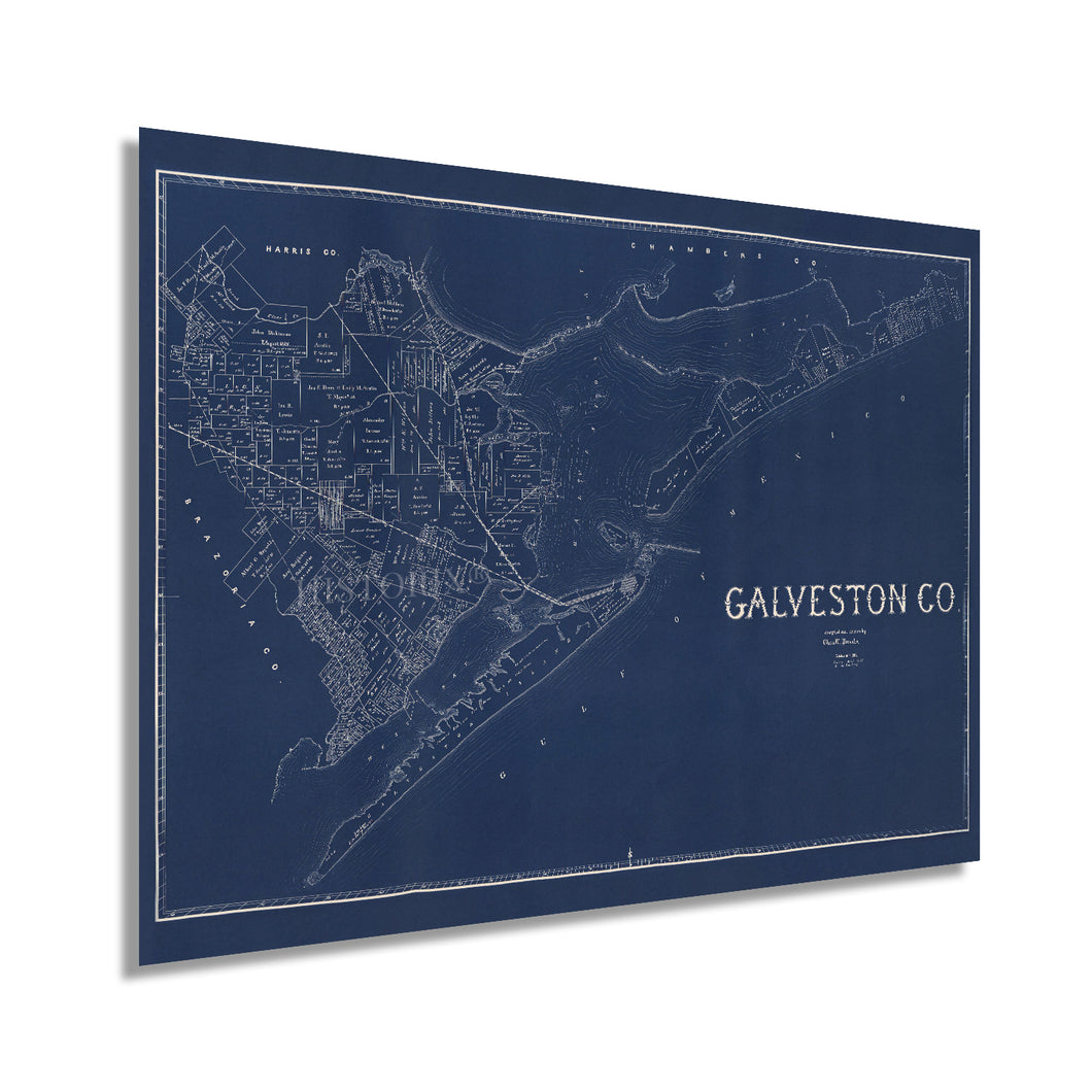 Digitally Restored and Enhanced 1891 Galveston County Texas Map Poster - Vintage Map of Galveston - Galveston County Wall Art Blueprint Showing Land Ownership Real Property - Galveston Texas Map