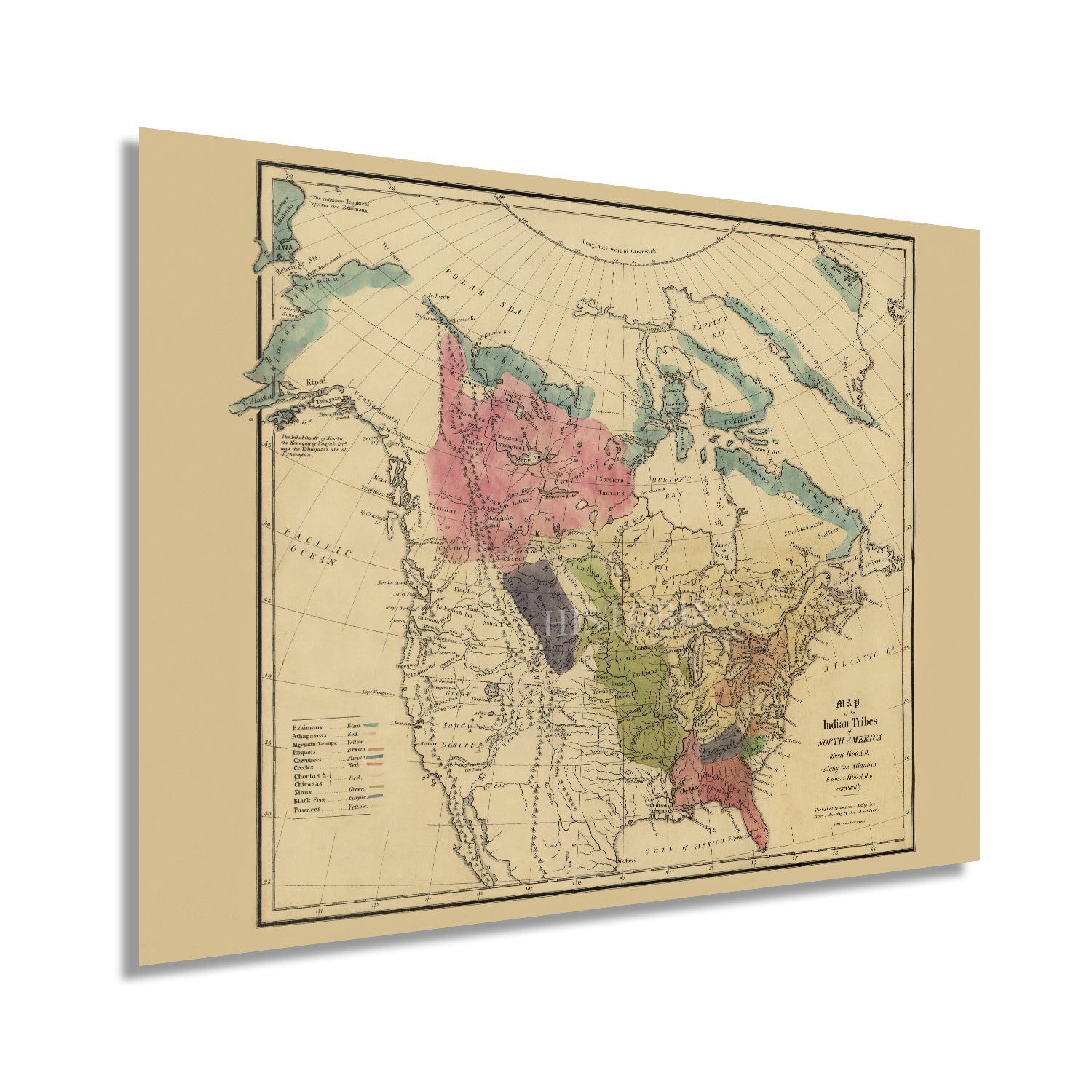 1836 Map of the Indian Tribes of North America Wall Art Print