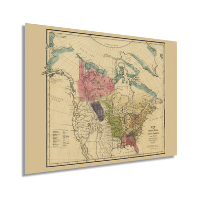 Digitally Restored and Enhanced 1836 Native American History Map - Vintage North America Map of Indian Tribes - North American Indian Tribes Map