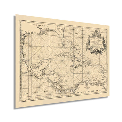 Digitally Restored and Enhanced 1755 Caribbean Map Poster - Vintage Map of the Caribbean Wall Art - Historic Caribbean Poster - Old Caribbean Wall Map - Gulf of Mexico and Islands of America Maritime Map