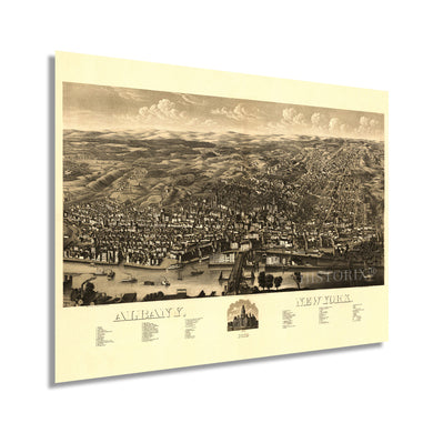 Digitally Restored and Enhanced 1879 Albany NY Map - Vintage Albany New York Wall Art - Old Albany New York Map - Bird's Eye View Map of Albany NY Poster - Historic Albany Map of New York