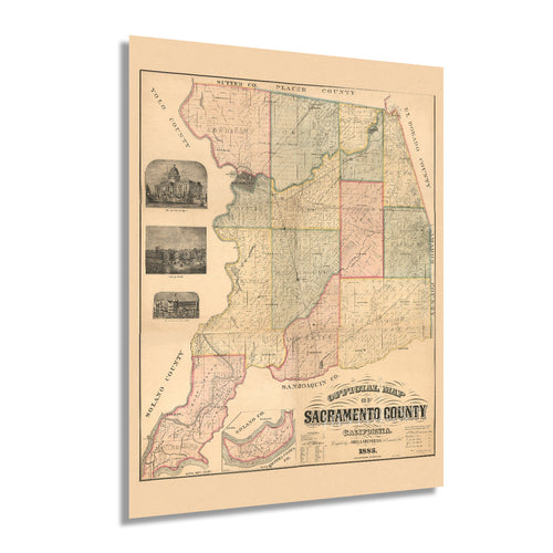 Digitally Restored and Enhanced 1885 Sacramento County California Map - Vintage Sacramento Map Wall Art - Old Sacramento CA Map - Historic Sacramento Poster Print - Restored Official Map of Sacramento CA