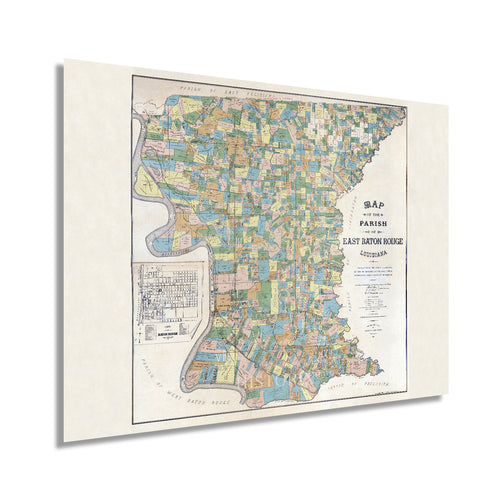 Digitally Restored and Enhanced 1895 East Baton Rouge Louisiana Map Poster - Vintage Map of The Parish of East Baton Rouge LA - Old East Baton Rouge Map Wall Art - Historic Map of Baton Rouge