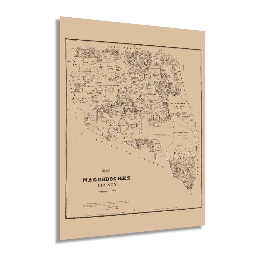 Digitally Restored and Enhanced 1881 Nacogdoches County Texas Map - Nacogdoches Texas Map - Nacogdoches History Map of Texas - Nacogdoches County Wall Art