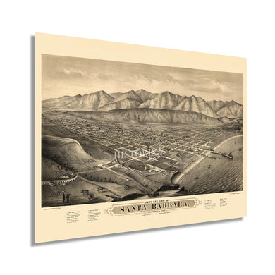 Digitally Restored and Enhanced 1877 Santa Barbara California Map Poster - Santa Barbara City Map of California - History Map of Santa Barbara Wall Art