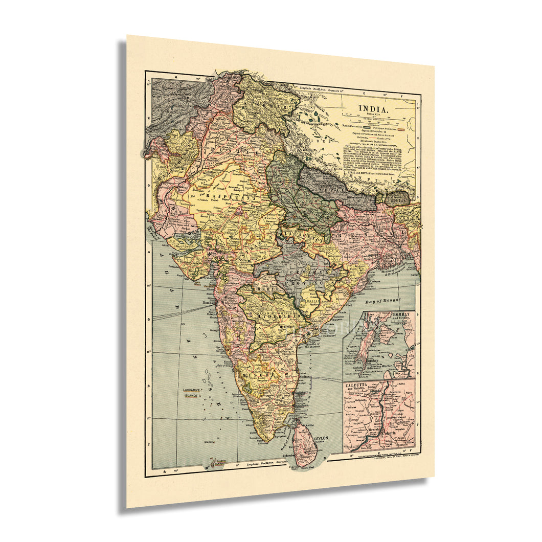 Digitally Restored and Enhanced 1903 India Map Poster - Vintage Map of India Wall Art - History Map of India Poster - Old Map of the Country of India