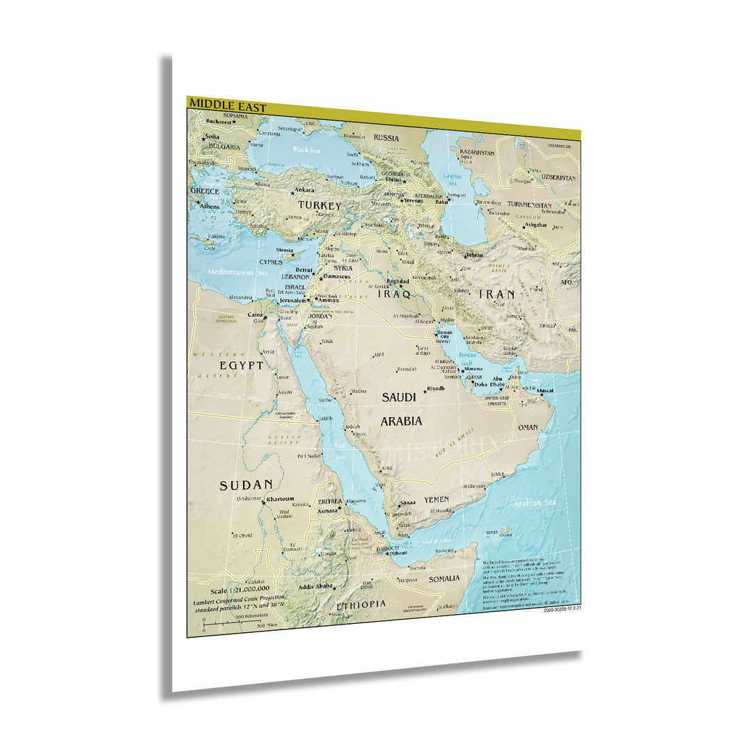 Digitally Restored and Enhanced 2021 Middle East Map Poster - Map of the Middle East Region - Countries of Middle East Poster Print