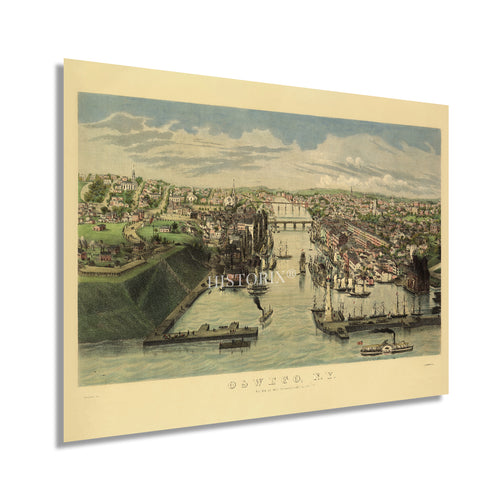 Digitally Restored and Enhanced 1855 Oswego New York Map Poster - Vintage Oswego City Map - Old Oswego County NY Map - History Map of Oswego City Wall Art - Bird's Eye View of Oswego River at Lake Ontario