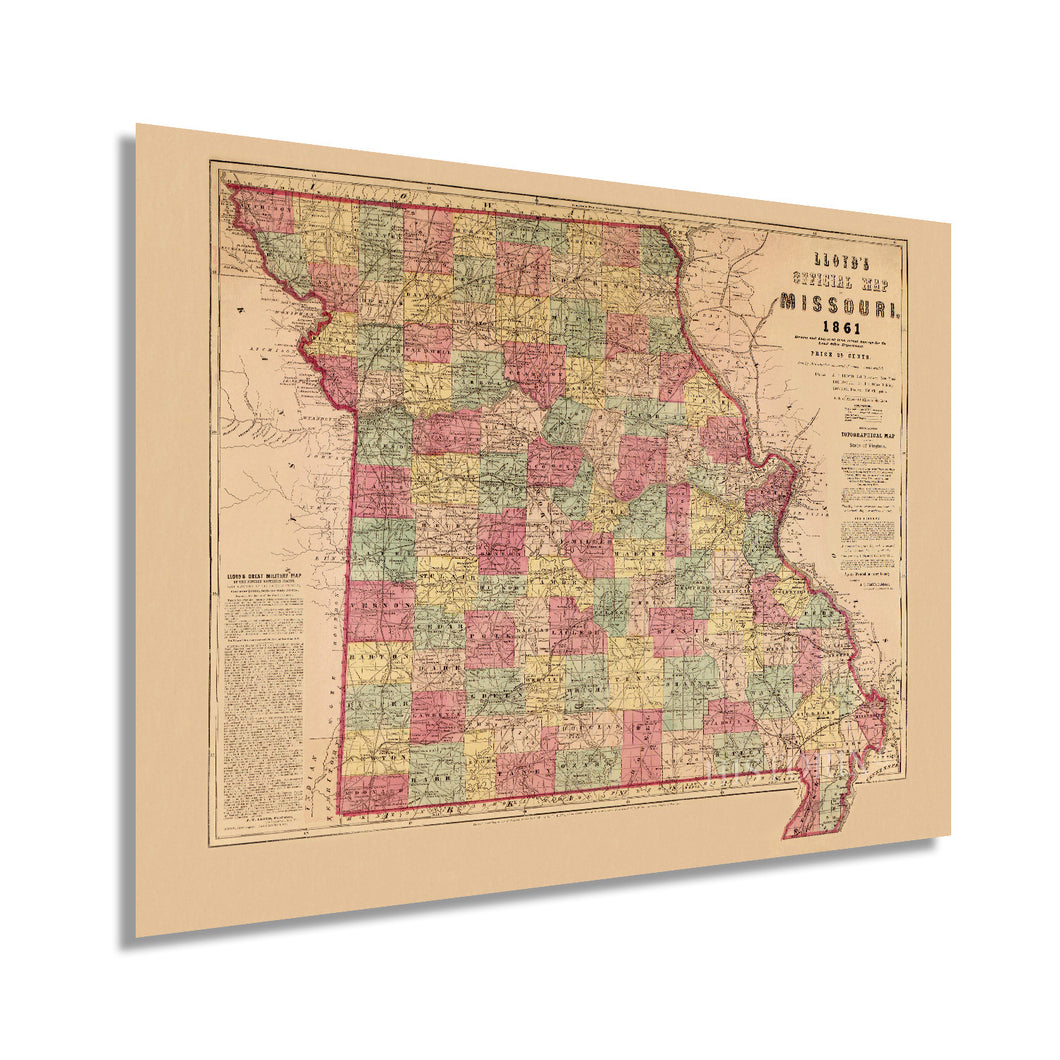 Digitally Restored and Enhanced 1861 State of Missouri Map - Vintage Map of Missouri Wall Art - Map of Missouri Poster - Civil War Map - Missouri Wall Decor - Missouri Vintage Map